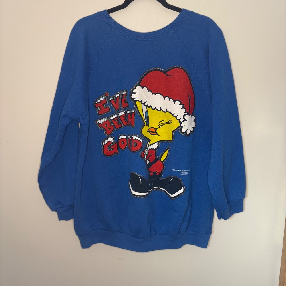 Vintage Tweety Bird Sweatshirt 1994 Warner‎ Bros Christmas 90s Y2K Looney Tunes